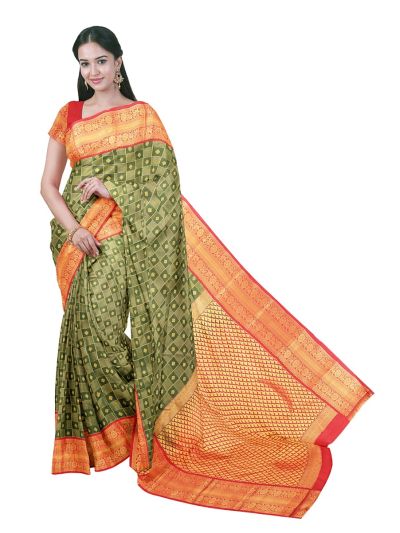 Gracecharm Gift Art Silk Check Butta with Contrast Border Saree