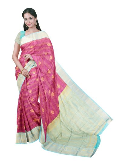 Gracecharm Gift Art Silk Zari Stripe Butta with Contrast Border Saree
