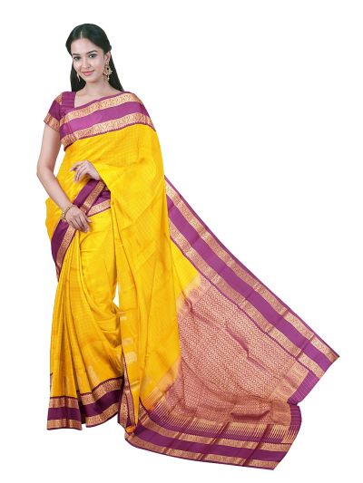 Gracecharm Silk Zari Check with Paisley Motif and Diamond Lattice Pallu Saree