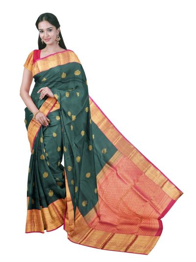 Gracecharm Silk Floral Butta with Geometric Lozenge Brocade Pallu Saree