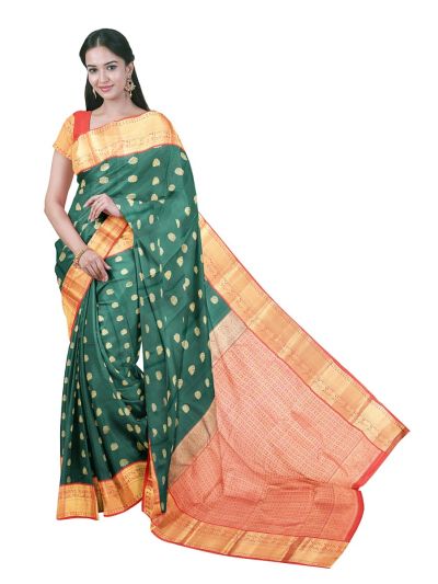 Gracecharm Silk Floral Butta with Geometric Grid Brocade Pallu Saree
