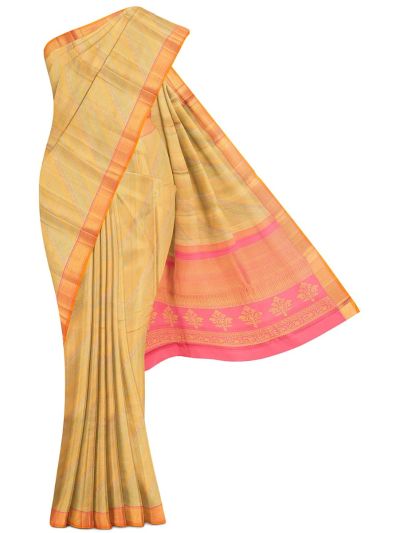 Vivaha Pure Silk Diagonal Geometric Stripe with Floral Butta Pallu Saree