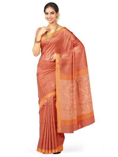 Kanmanie Cotton Bamboo Leaf Butta with 2 Inch Asthiri Border Saree
