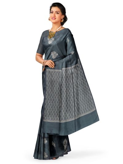 Kanmanie Softy Silk Butta with Arrow Pattern Leaf Pallu Saree