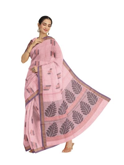 GraceCharm Kovai Cotton Geometric Leaf Buta with Leaf Motif Pallu Saree
