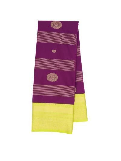 GraceCharm Art Silk Purple Gold Butta with Lime Green Brocade Pallu Saree
