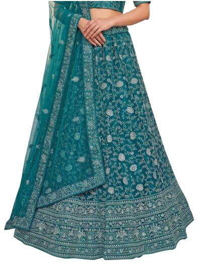 Graceful Essence Net Floral Creeper Embroidered Semi-Stitched Lehenga Choli