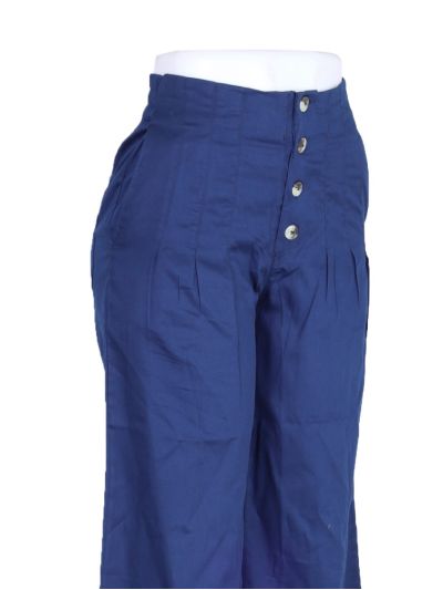 Kanmanie Poly Cotton Button Pleated Wide-Leg Palazzo Pants