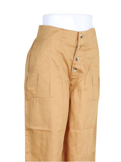 Kanmanie Poly Cotton Button Pleated Wide-Leg Palazzo Pants