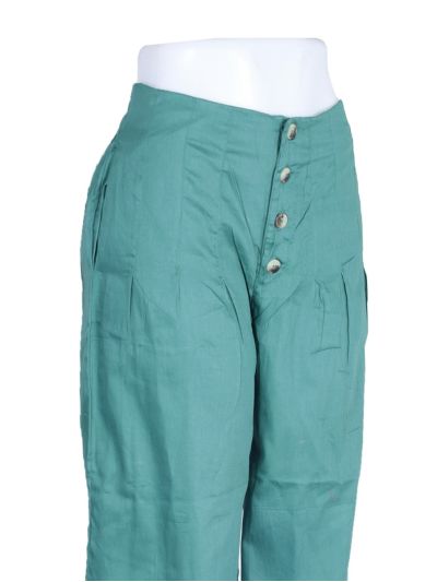 Kanmanie Poly Cotton Front Button Pleated Wide-Leg Palazzo Pants