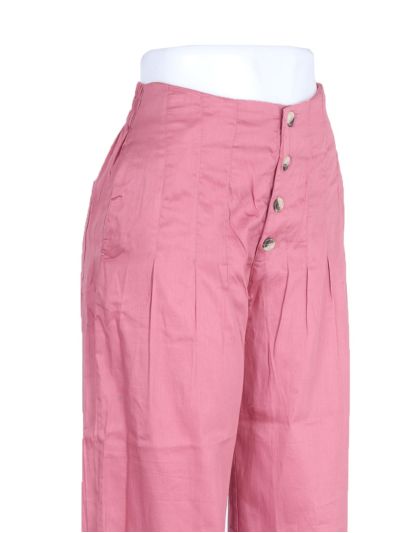 Kanmanie Poly Cotton Button-Front Pleated Wide-Leg Palazzo