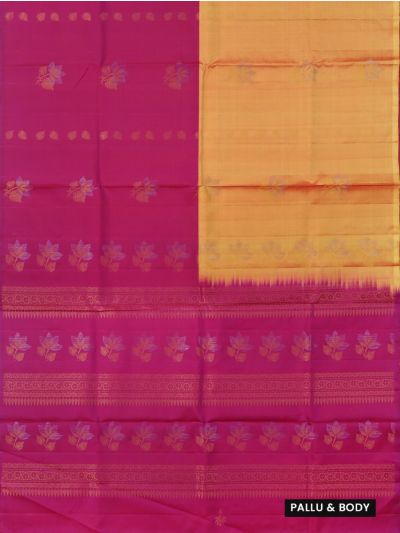 Kanmanie Soft Silk Floral Leaf Butta with Ornamental Stripe Borderless Saree