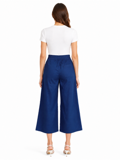 Kanmanie Poly Cotton Button Pleated Wide-Leg Palazzo Pants