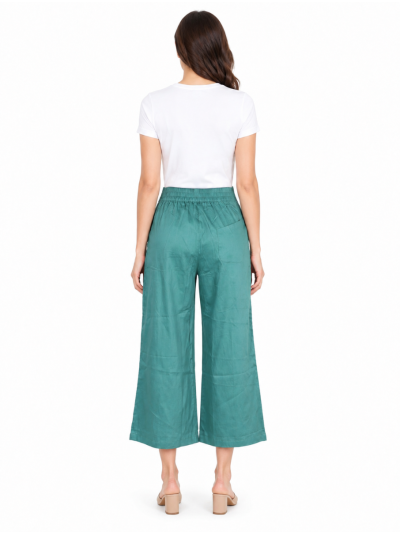 Kanmanie Poly Cotton Front Button Pleated Wide-Leg Palazzo Pants