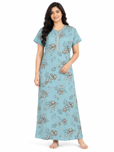 EasyCharm Rayon Floral Printed Decorative V-Neck Nighty
