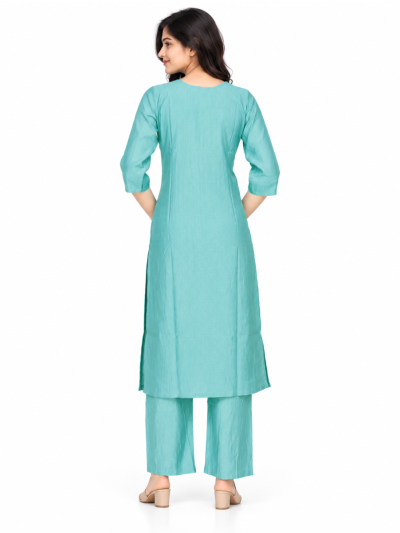 Graceful Muse Readymade Turquoise Blue Peacock Floral Salwar Kameez