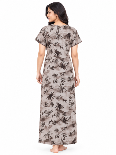 EasyCharm Rayon Bamboo Leaf Printed Button Neck Nighty