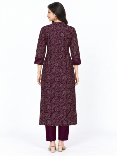 Graceful Muse Readymade Deep Wine Mandala Printed Salwar Kameez