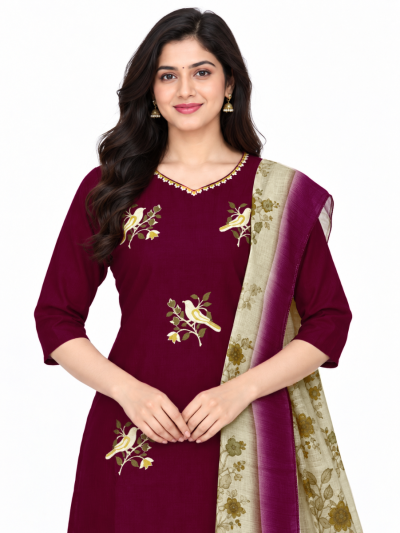 Graceful Muse Readymade Bird and Floral Embroidered Salwar Kameez