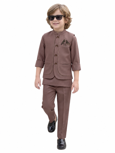 Gracecharm Boys Twin Bird Embellished Nehru Jacket and Kurta 3 Piece Set