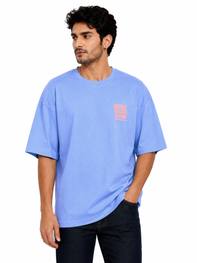Warior Men's Surf Club Typography Graphic Crew Neck Oversized T-Shirt