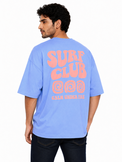 Warior Men's Surf Club Typography Graphic Crew Neck Oversized T-Shirt
