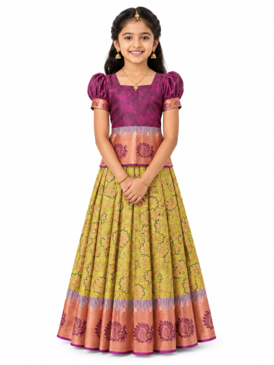 Gracecharm Art Silk Floral Vine Jaal Peacock Border Pattu Pavadai Material