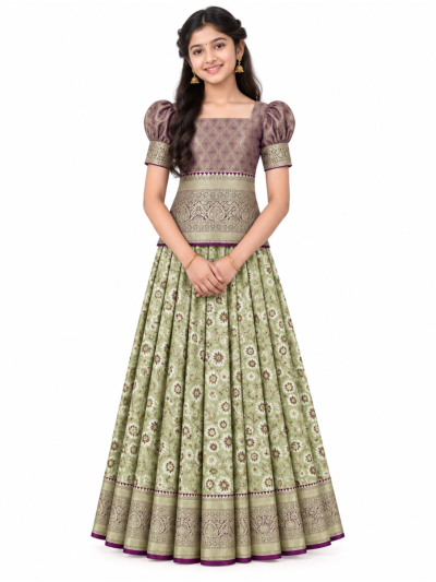 Gracecharm Art Silk Floral Jaal Ornamental Brocade Pattu Pavadai Material