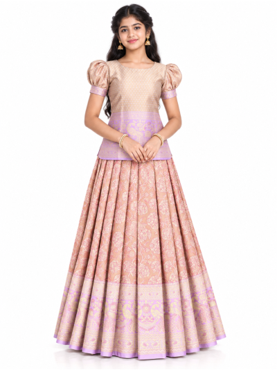 Gracecharm Pure Silk Floral Jaal Peacock Brocade Pattu Pavadai Material