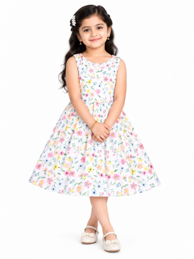 Chellakutti Girls Floral Print Sleeveless Gathered Frock