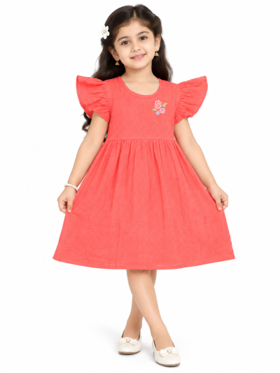 Chellakutti Girls Floral Embroidered Flutter Sleeve Frock