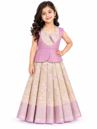 Charming Girls Readymade Art Silk Diamond with Butta Pattu Pavadai Set