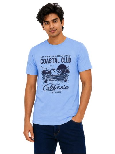 Warior Men's California Coastal Club Graphic Crew Neck T-Shirt