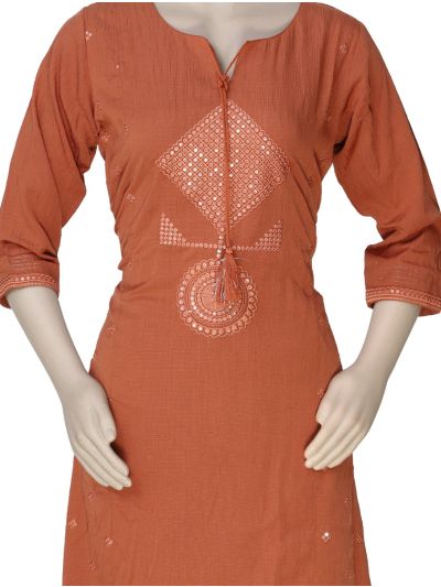 Graceful Muse Readymade Rust Orange Geometric Mirror Work Salwar Kameez