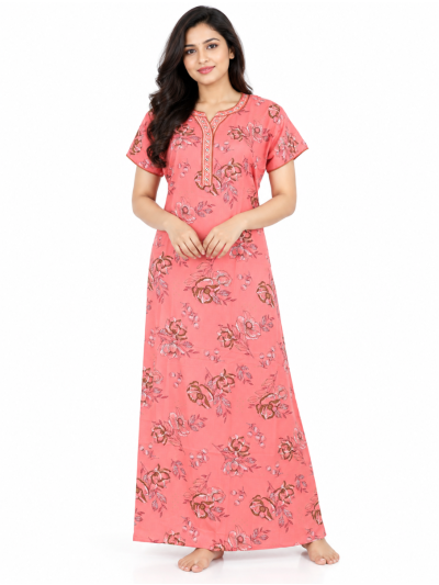 EasyCharm Rayon Floral Printed Decorative V-Neck Nighty