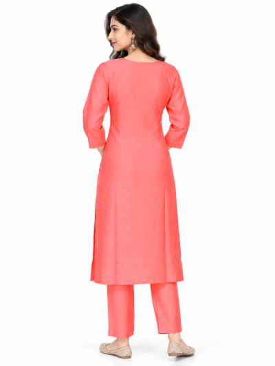 Graceful Muse Readymade Coral Pink Floral Embroidered Salwar Kameez