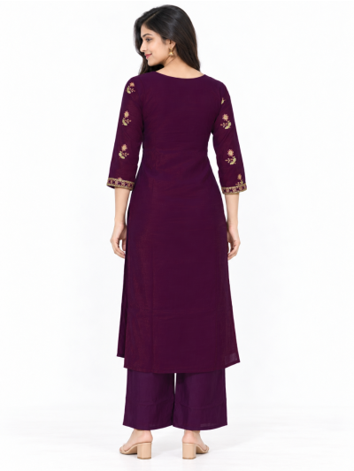 Graceful Muse Readymade Deep Plum Floral Butta Embroidered Salwar Kameez