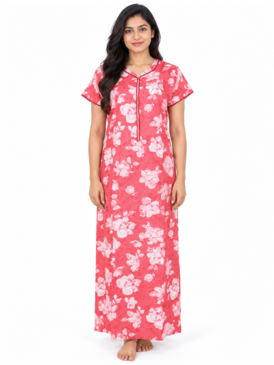 EasyCharm Rayon Floral Printed V-Neck Nighty