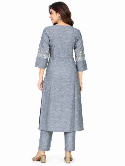 Graceful Muse Readymade Slate Grey Botanical Embroidered Salwar Kameez