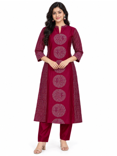 Graceful Muse Readymade Deep Magenta Circular Motif Printed Salwar Kameez