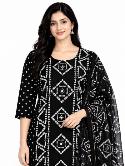 Graceful Muse Readymade Black Geometric Diamond Design Salwar Kameez