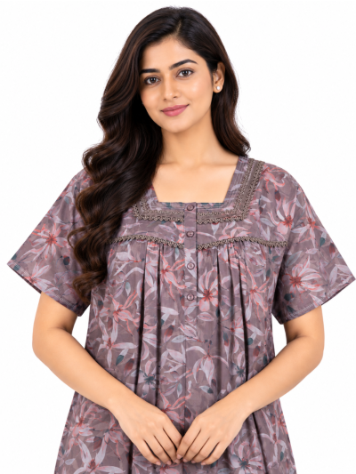 Easy Charm Cotton Multi Tonal Floral Print Nighty