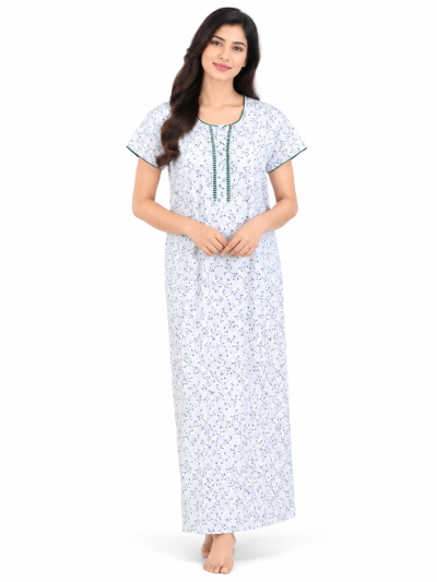 EasyCharm Cotton Tiny Floral Vine Printed Short Sleeve Nighty