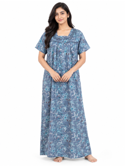 Easy Charm Cotton Aquatic Floral Vine Motifs Nighty