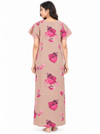 EasyCharm Rayon Rose Floral Printed Tie-Neck Layered Sleeve Nighty