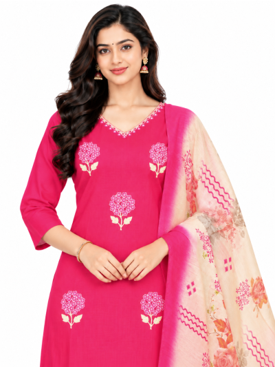 Graceful Muse Readymade Fuchsia Pink Floral Embroidered Salwar Kameez