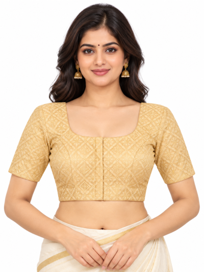 Graceful Essence Art Silk Golden Beige Floral Embroidered Padded Blouse