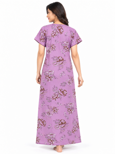 EasyCharm Rayon Floral Printed Embroidered Neck Nighty