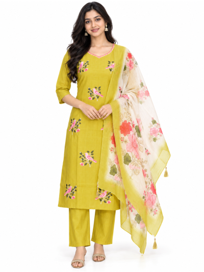 Graceful Muse Readymade Yellow Bird Embroidered Salwar Kameez