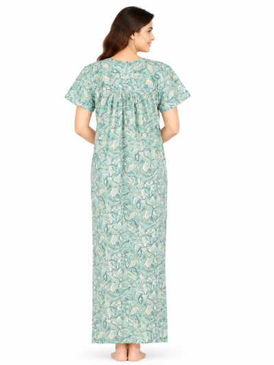 EasyCharm Cotton Abstract Floral Vine Print Lace Yoke Nighty